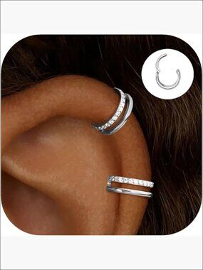 2 PCS Small Cartilage Double-Hoop Helix Conch Piercing Earrings With Cubic